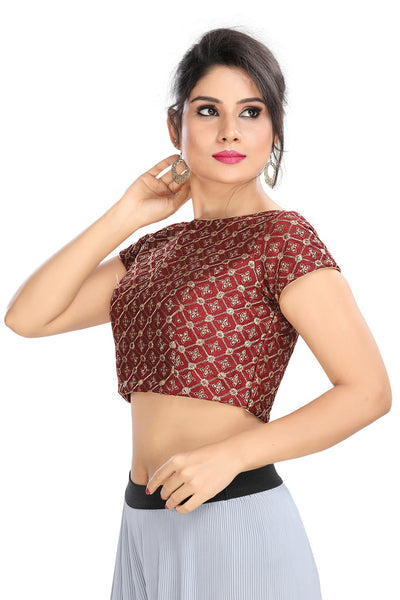 Maroon Vamas Dupion silk Back Open Ready Made Blouse