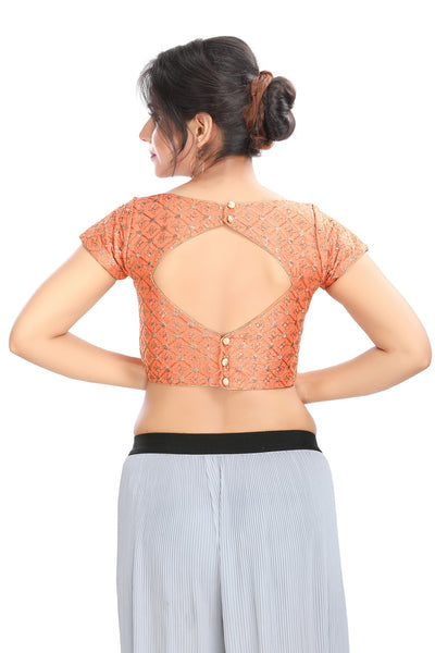 Peach Vamas Dupion silk Back Open Ready Made Blouse