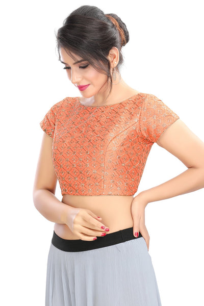 Peach Vamas Dupion silk Back Open Ready Made Blouse