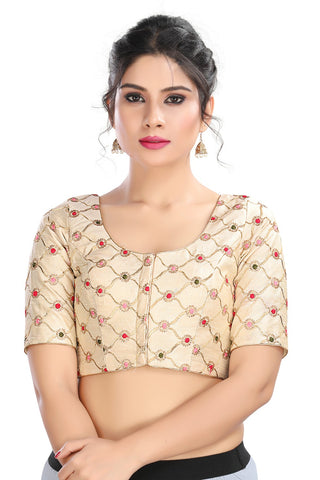 Off White  Vamas Brocode Front Open Ready Made Blouse