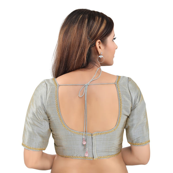 Mulberry Silk Padded Back Open Elbow Sleeves Readymade Blouse