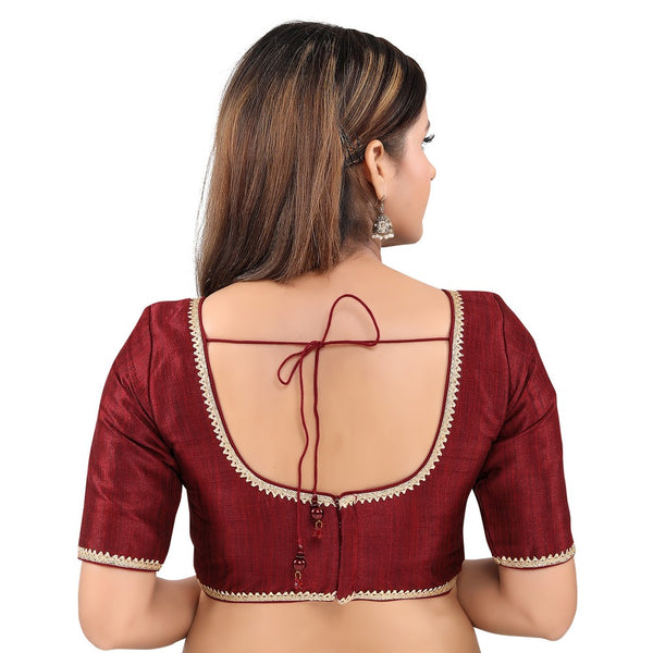 Mulberry Silk Padded Back Open Elbow Sleeves Readymade Blouse