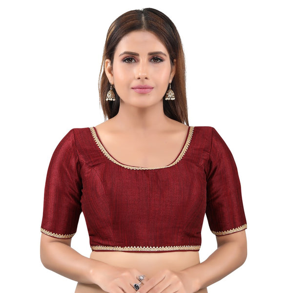 Mulberry Silk Padded Back Open Elbow Sleeves Readymade Blouse