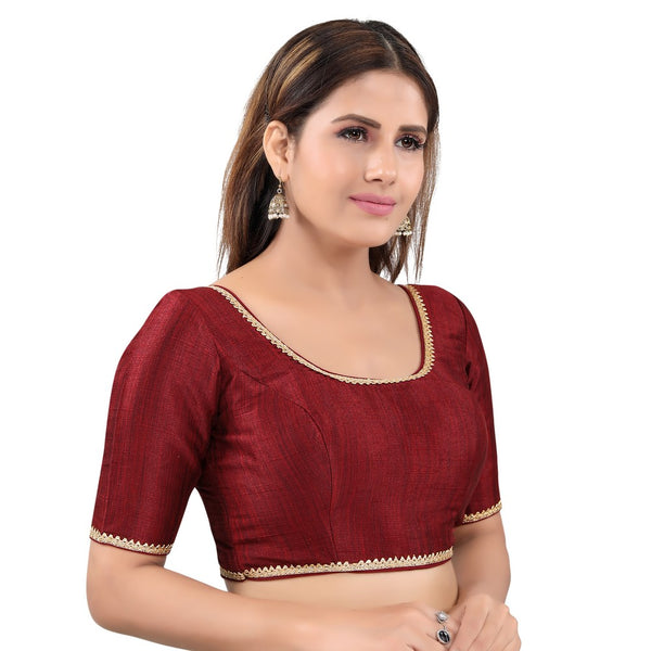 Mulberry Silk Padded Back Open Elbow Sleeves Readymade Blouse