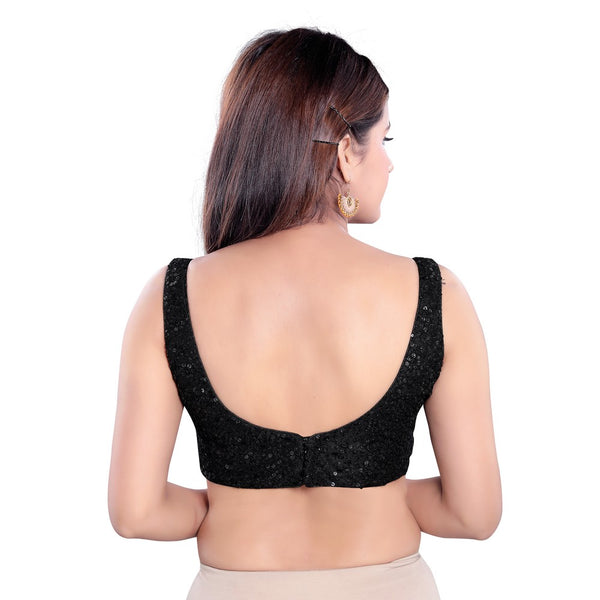 Black Vamas Women’s Net Padded Back Open Sleeveless Blouse