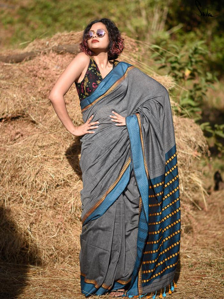 Grey Handloom Cotton Saree