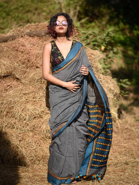 Grey Handloom Cotton Saree