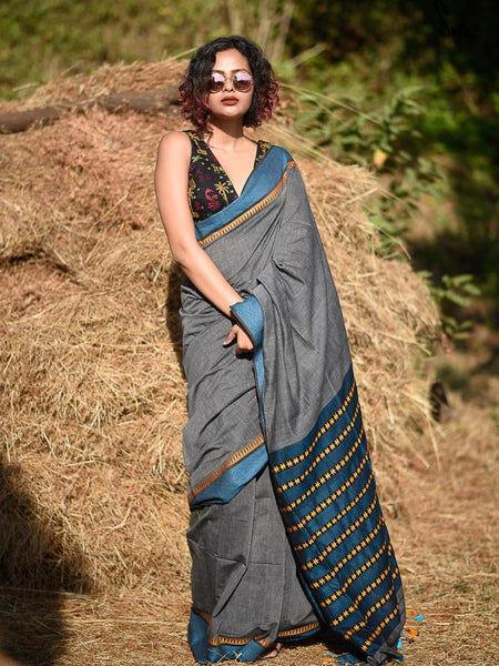 Grey Handloom Cotton Saree