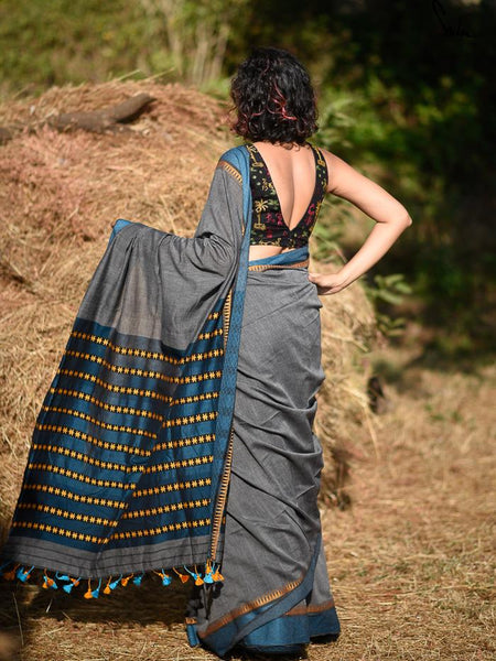 Grey Handloom Cotton Saree