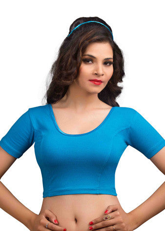 Peacock-Blue Cotton Lycra Stretchable Blouse