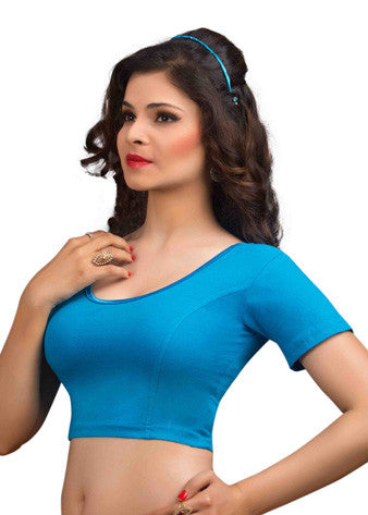 Peacock-Blue Cotton Lycra Stretchable Blouse
