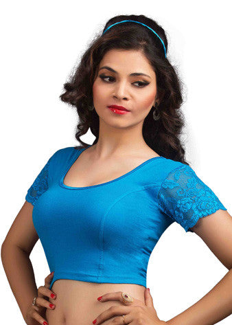 Azure-Blue Cotton Lycra Stretchable Blouse