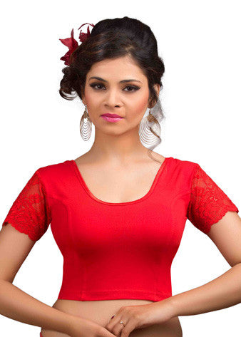 Red Cotton Lycra Stretchable Blouse