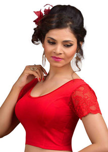 Red Cotton Lycra Stretchable Blouse