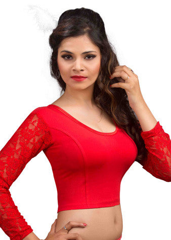 Red Cotton Lycra Stretchable Blouse