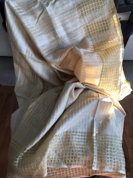 Beige Organic Jhute Cutwork handloom Silk Saree