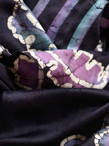 Purple & Black Handwoven Mulberry Silk Saree