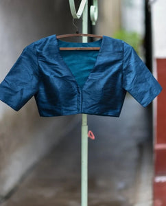 Readymade Beautiful Navy Blue Blouse Made of Artificial Silk