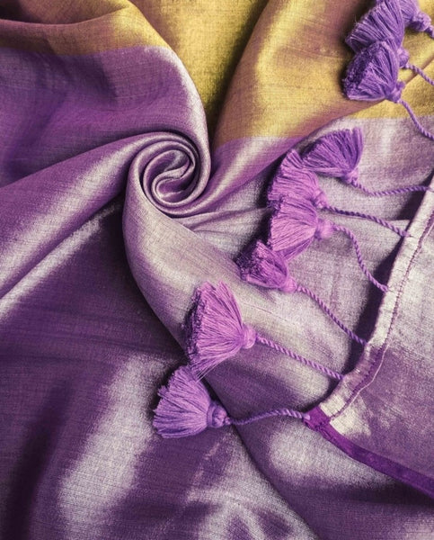 Stunning Gold and Lavender-Hued Cotton and Zari Saree