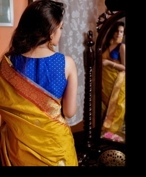 Blue Matte Silk Sleeveless Readymade Blouse