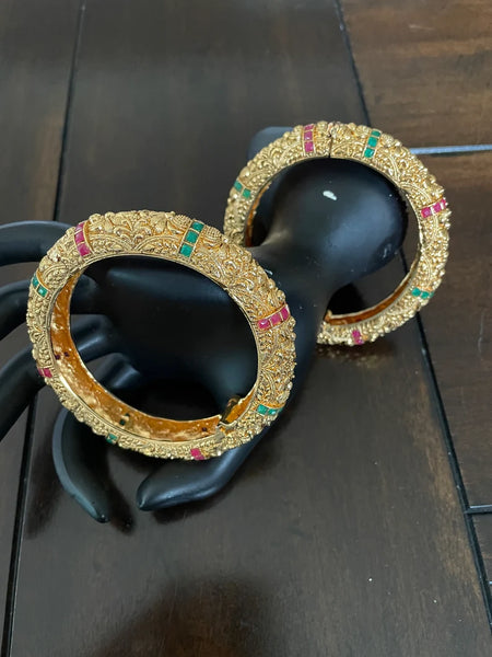 Gold Polish Kadas with Red Green Stones