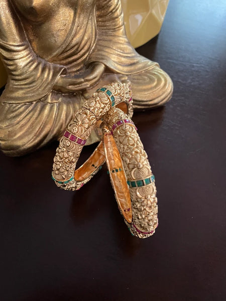 Gold Polish Kadas with Red Green Stones