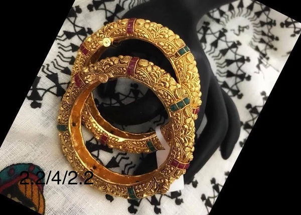 Gold Polish Kadas with Red Green Stones