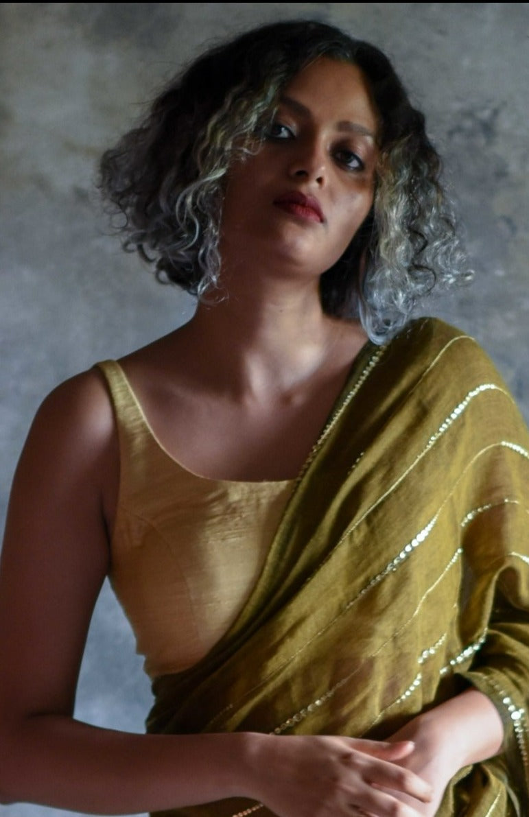 Beige Color Silk Readymade Sleeveless Blouse