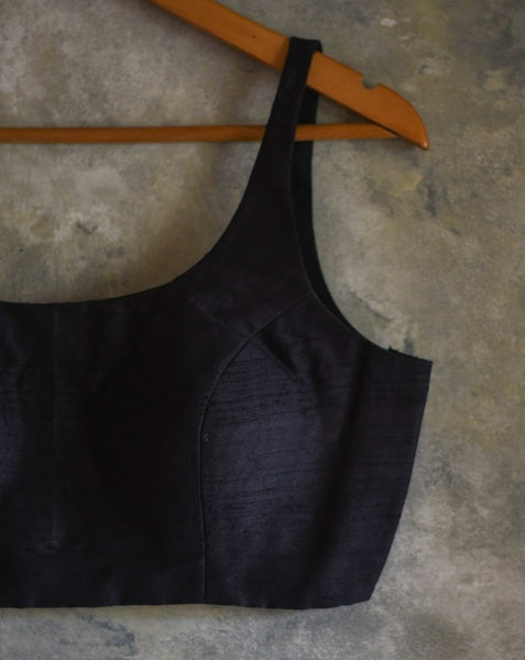 Black Color Silk Readymade Sleeveless Blouse