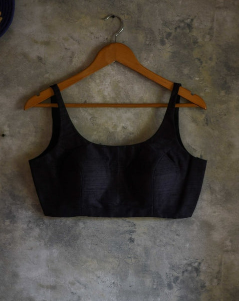 Black Color Silk Readymade Sleeveless Blouse