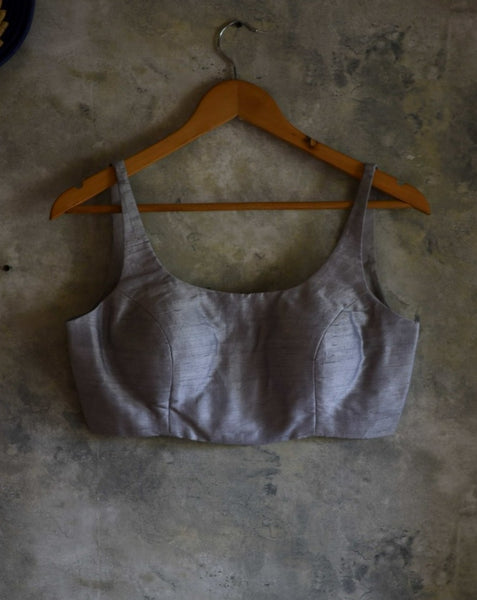 Grey Color Silk Readymade Sleeveless Blouse