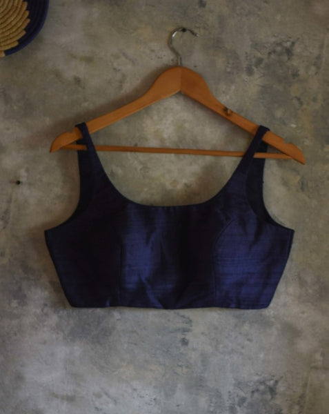 Blue Color Silk Readymade Sleeveless Blouse