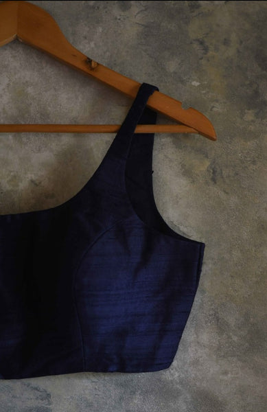 Blue Color Silk Readymade Sleeveless Blouse