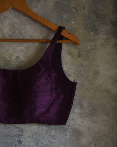 Purple Color Silk Readymade Sleeveless Blouse