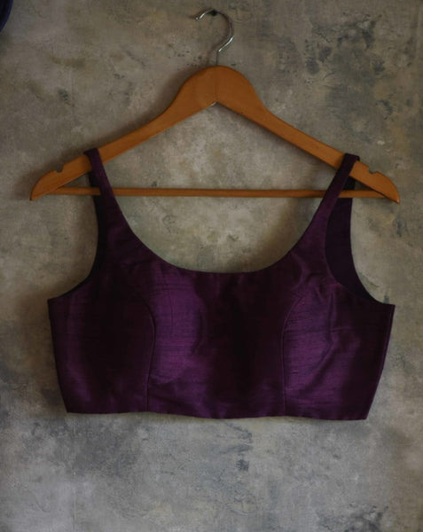 Purple Color Silk Readymade Sleeveless Blouse