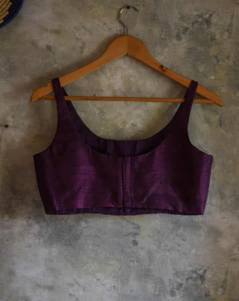 Purple Color Silk Readymade Sleeveless Blouse