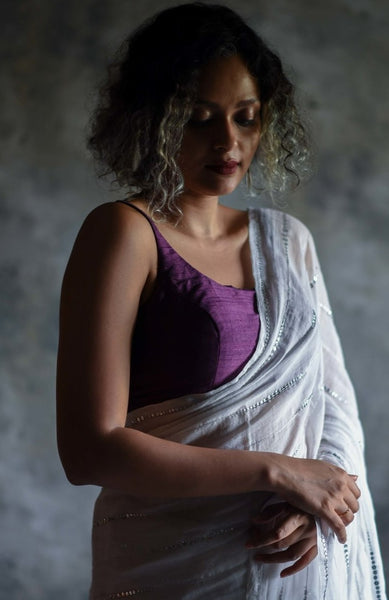 Purple Color Silk Readymade Sleeveless Blouse