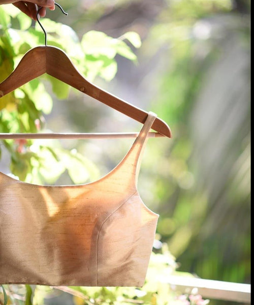 Cream Colored Silk Readymade Sleeveless Blouse