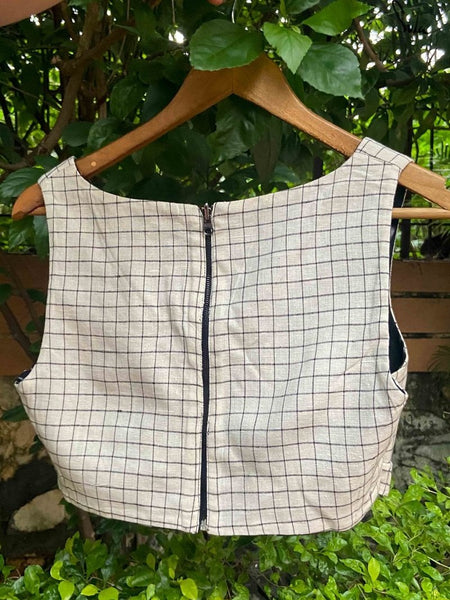 BLACK AND WHITE  COTTON IKAT REVERSIBLE READYMADE BLOUSE