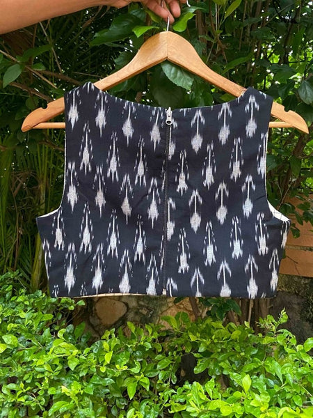 BLACK AND WHITE  COTTON IKAT REVERSIBLE READYMADE BLOUSE