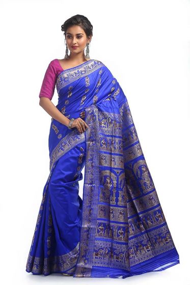 Royal Blue Baluchari Silk with Swarnachari Minakari Work Saree