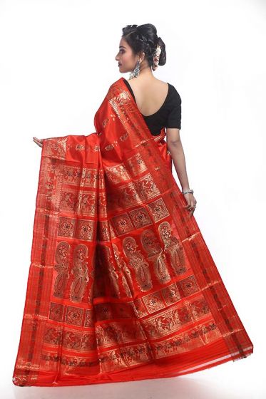 Deep Scarlet Orange Ethnic Gorgeous Pure Silk Swarnachari Saree