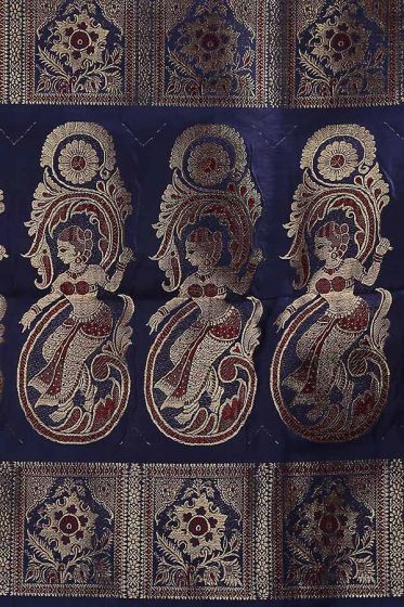 Navy Blue Ethnic Gorgeous Pure Silk Baluchari Swarnachari Saree