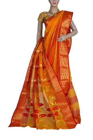 Yellow Handloom Bengali Cotton Saree