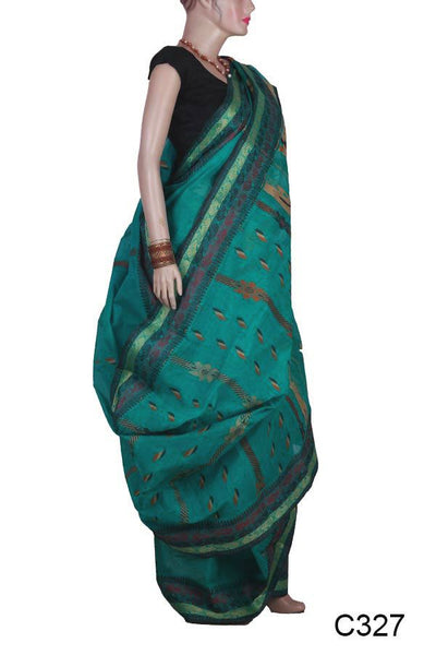 Turquoise Blue Handloom Bengali Cotton Saree
