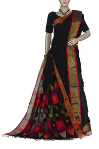 Black Stylish Soft Handloom Cotton Saree