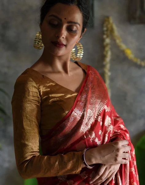 Readymade Beautiful Golden Chanderi Silk Blouse