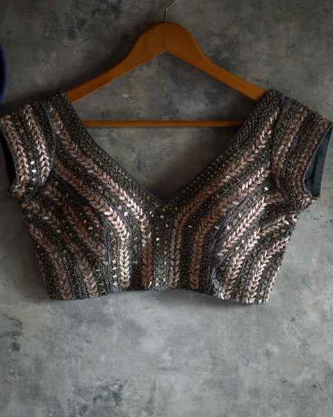 Silver hand-embroidered readymade blouse