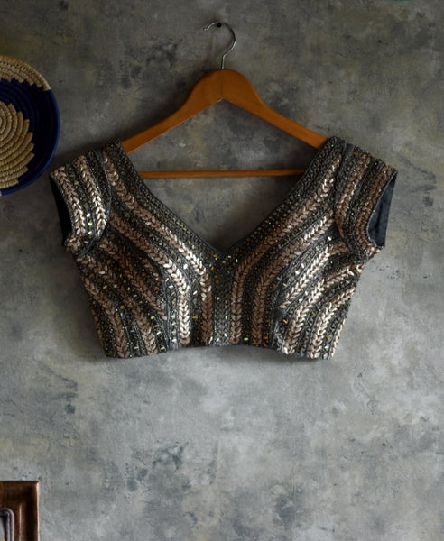 Silver hand-embroidered readymade blouse