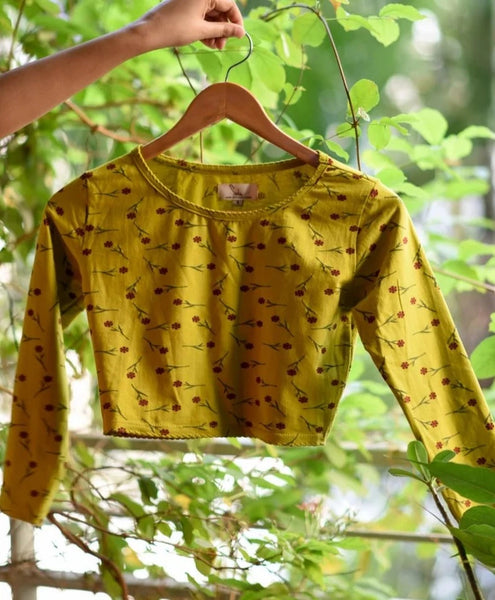 Readymade Lemon Yellow Blouse With Screen Printed Design